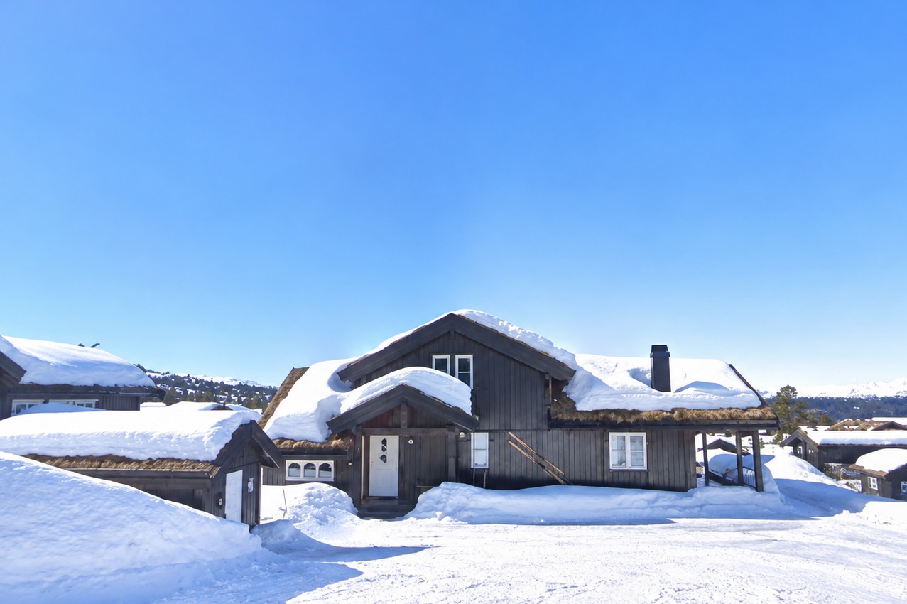 Snødekt Hytte I Vinterlandskap
